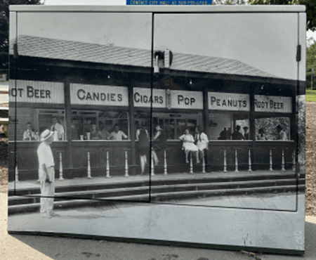 Box wrapped in historical image of Liberty Lake.