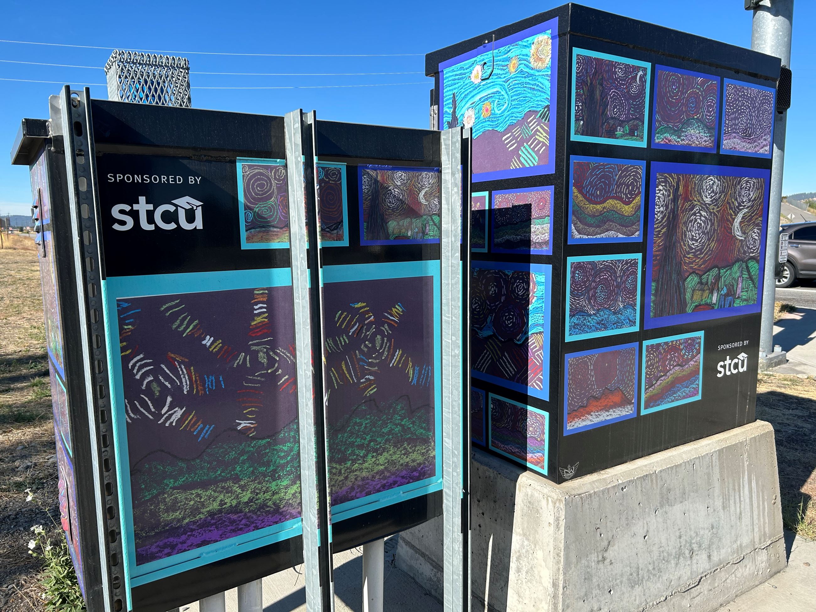 Image of a wrapped Signal Box with Starry Night Images