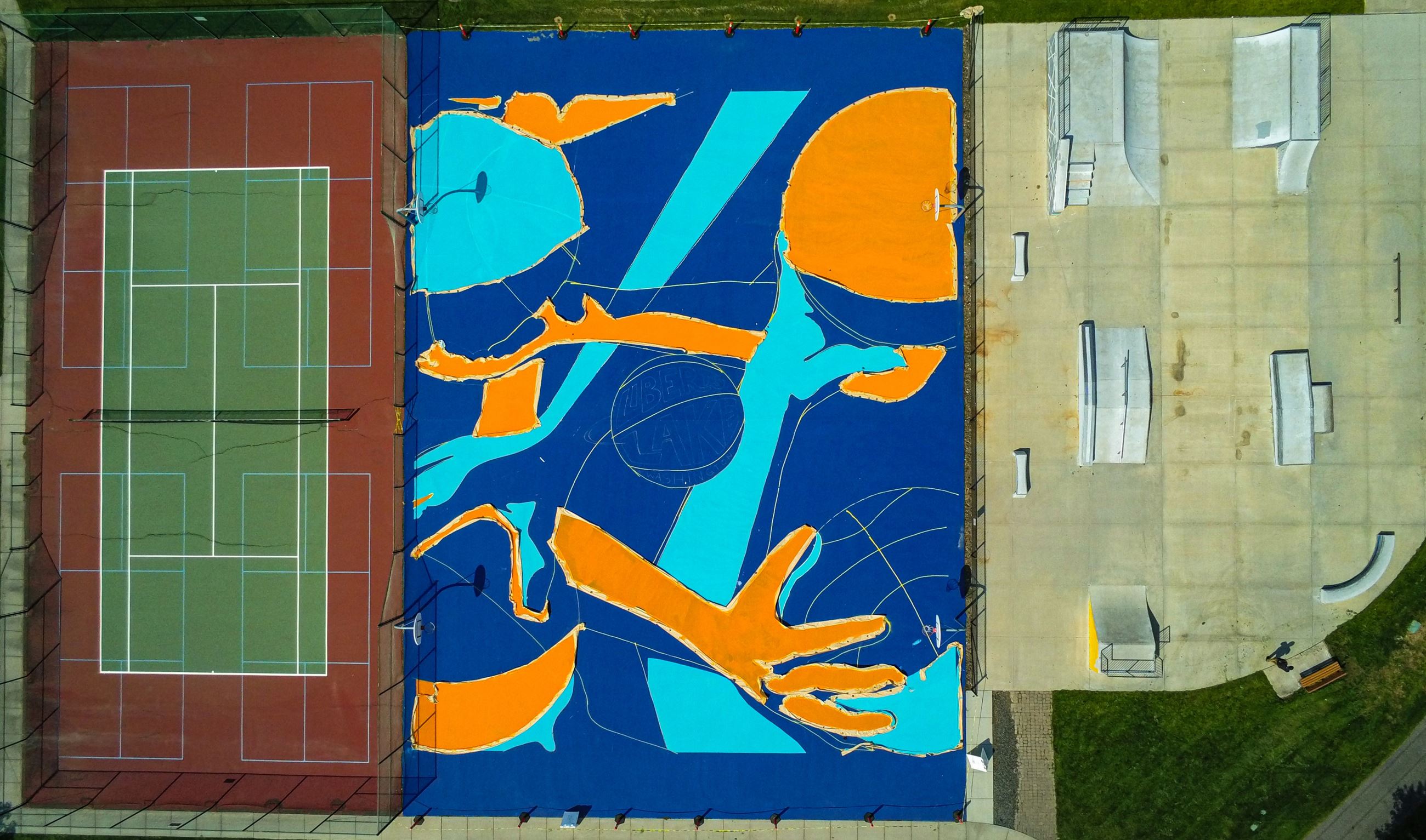 Aerial view of Pavillion Basketball Court Mural