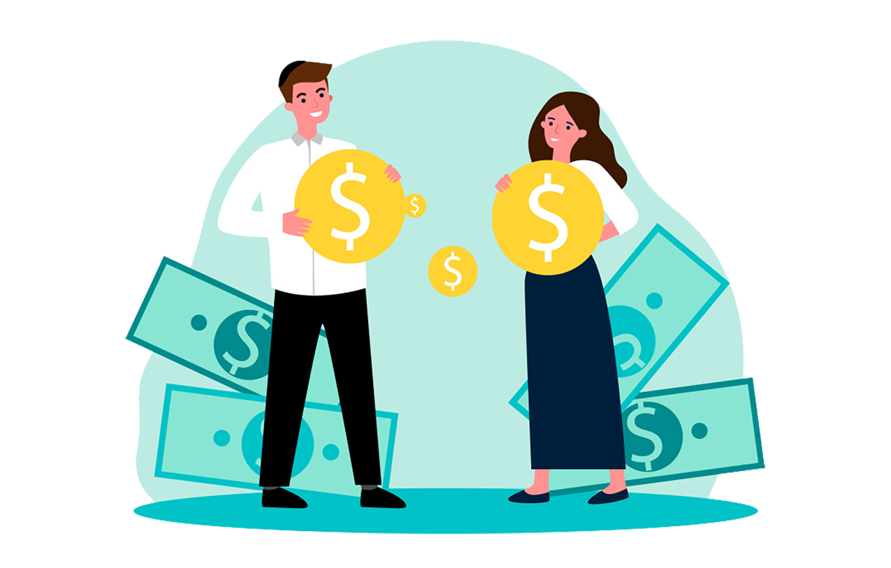 Graphic of man and woman with money