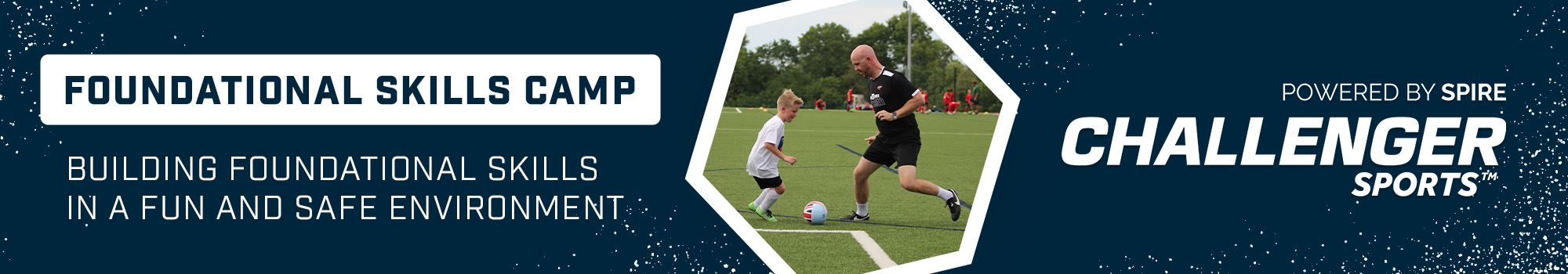 Cover photo of coach playing soccer with kid.